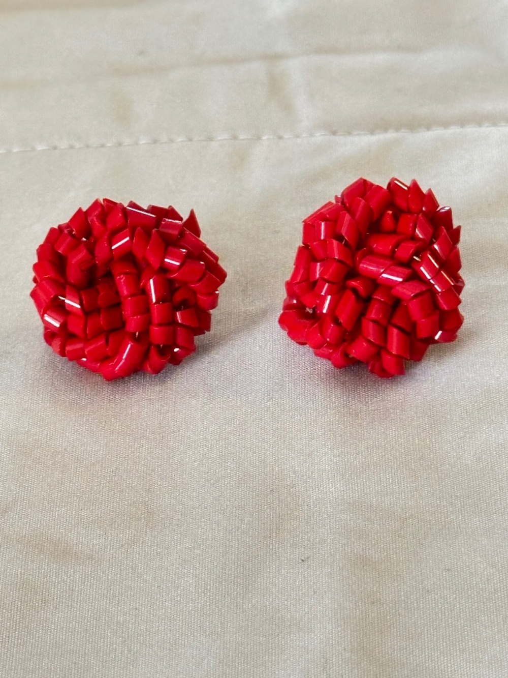 Bold Red Statement Earrings Vintage 80s Seed Bead Cluster Retro Pop Gift